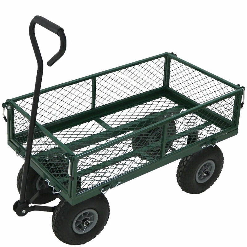 Heavy Duty Metal Gardening Trolley - Green Trailer Cart - Oypla