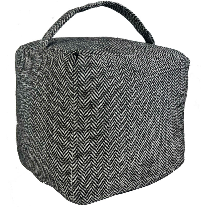 Herringbone Fabric Heavy Weighted Cube Door Stop Stopper with Handle - Oypla