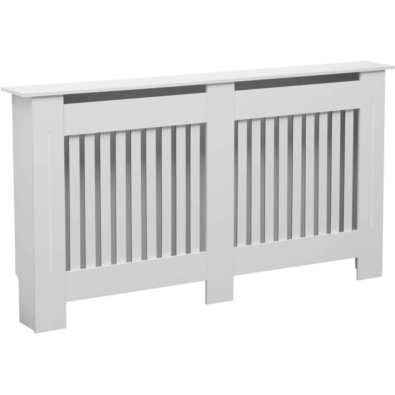 Oypla - Large White Wooden Slatted Grill Radiator Cover mdf Cabinet
