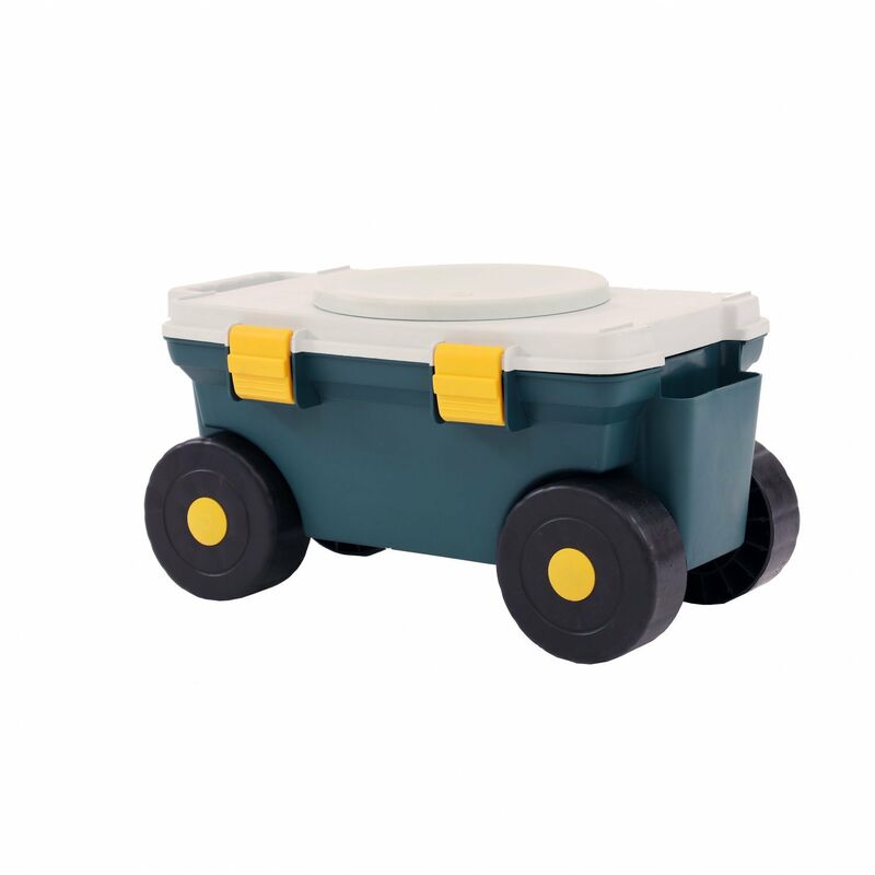 Outdoor Garden Rolling Tool Cart Storage Box with Rotating Seat - Oypla