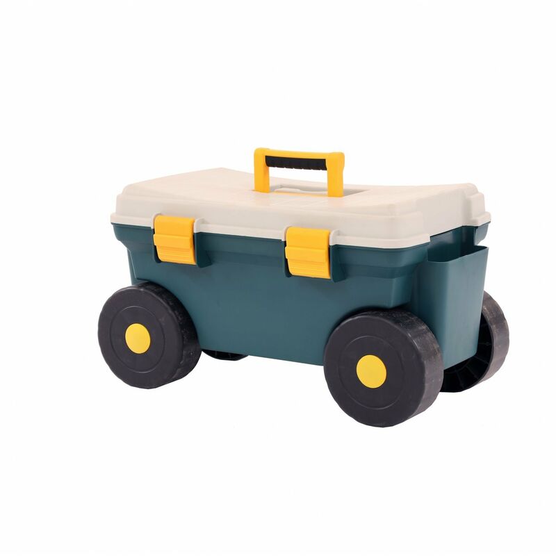Outdoor Garden Rolling Tool Cart Storage Trolley Seat Box - Oypla