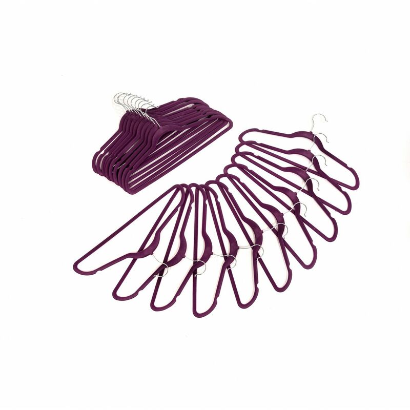 Pack of 20 Purple Non-Slip Space Saving Velvet Clothes Garment Coat Suit Hangers - Oypla