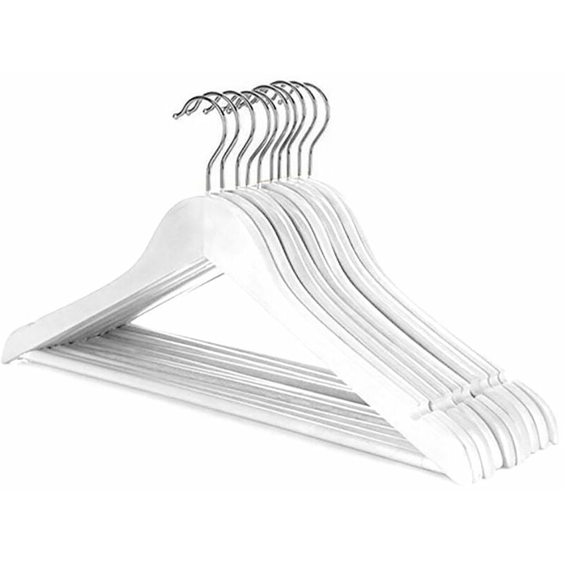 Pack of 20 White Wooden Clothes Garment Coat Suit Hangers with Trouser Bar - Oypla
