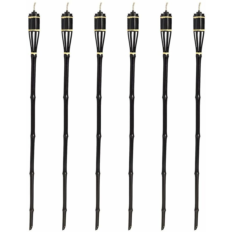Pack of 6 Bamboo Outdoor Garden Tiki Torches Oil Lamps Fire Lanterns - 114cm - Oypla