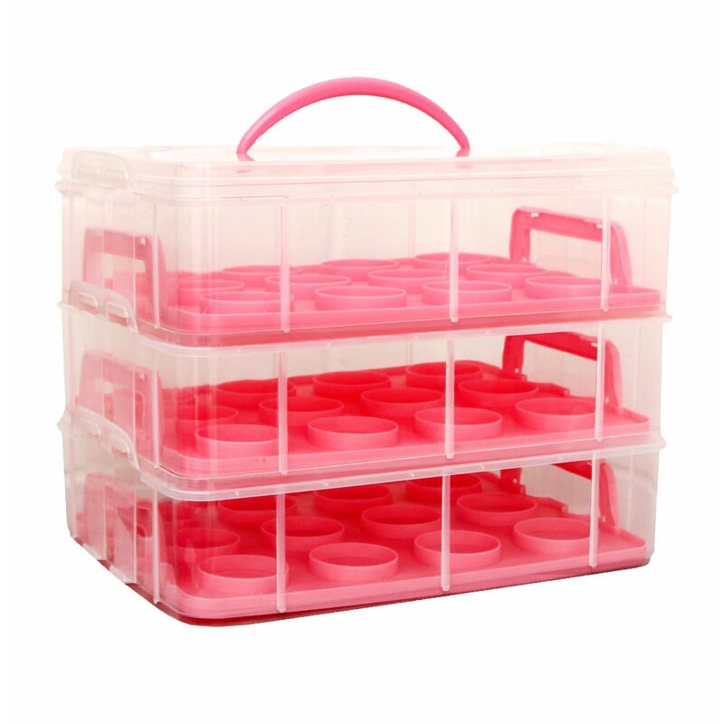Pink 3 Tier 36 Cupcake Plastic Carrier Holder Storage Container - Oypla