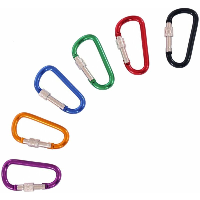 Oypla - Set of 6 Multi-coloured Hiking Camping Carabiner D-Ring Clip Key Ring Hook