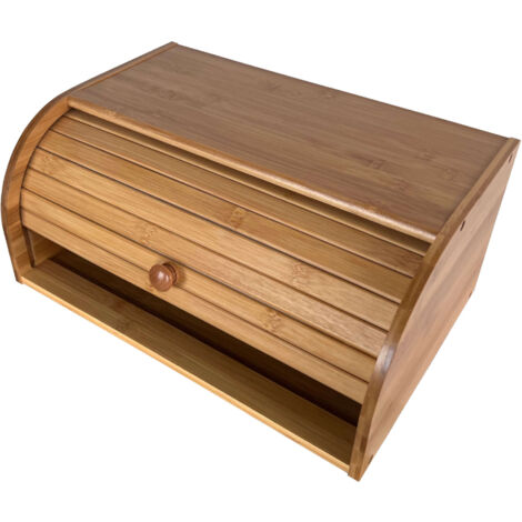 Oypla Single Layer Roll Top Bamboo Wooden Bread Bin Kitchen Storage