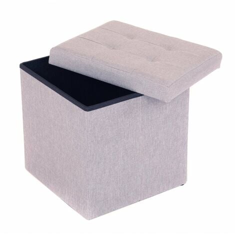 main image of "Oypla Small Grey Linen Folding Ottoman Storage Chest Box Seat Stool Bench"