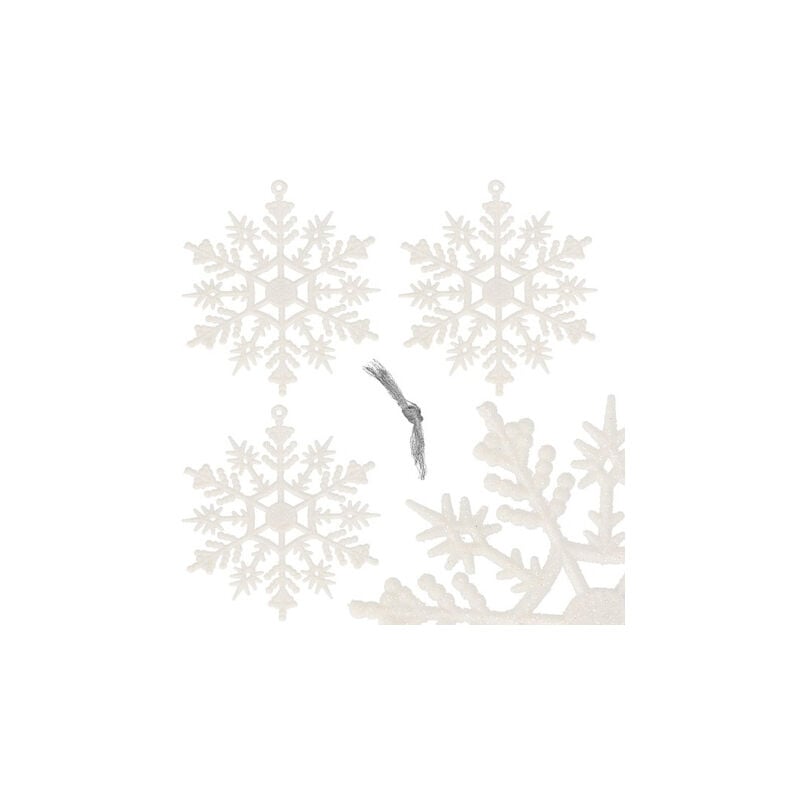 Image of Springos - Decorazione per l'albero di Natale 3 pezzi decorazione natalizia fiocchi di neve 10 cm glitter bianco