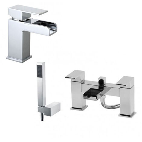 Ozone Modern Chrome Waterfall Basin Mono Tap & Bath Shower Mixer Tap