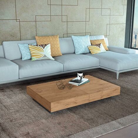 OZZIO NEW COVER Table Basse transformable en Eco-Bois en Chêne et piètement en Métal Graphite - natural