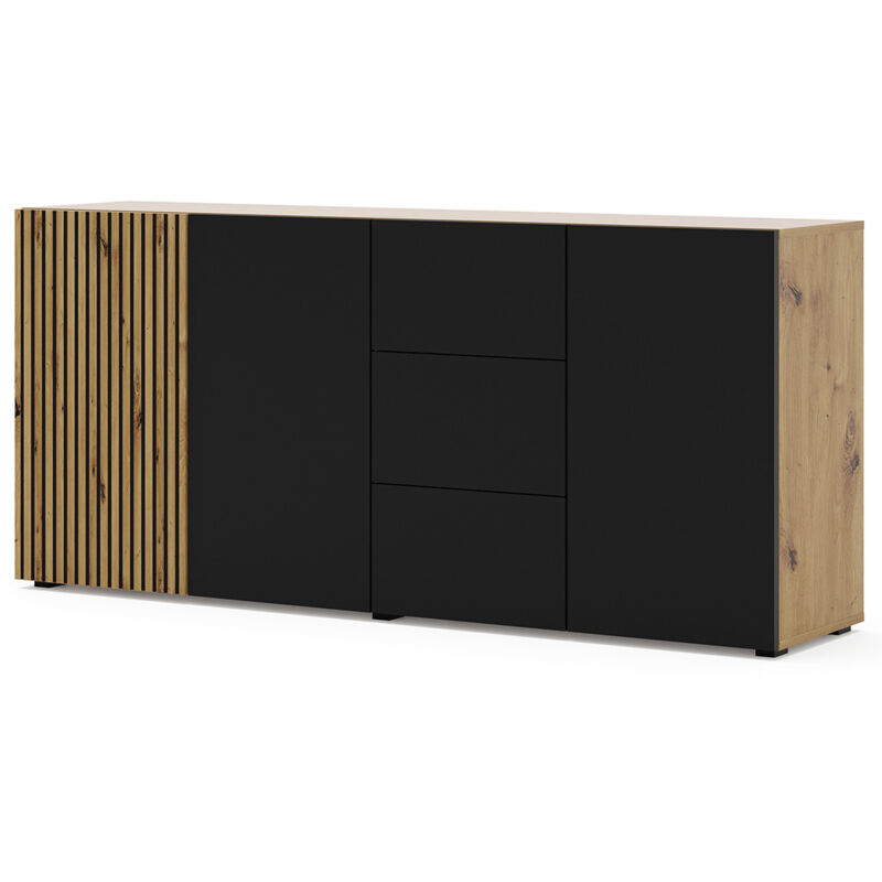 Bestmobilier - Ozzy - buffet bas - 3 tiroirs - bois et noir - 180 cm - bois / noir
