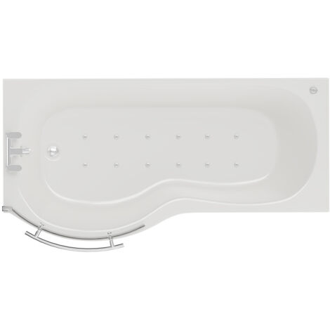 P Shape 12 Jet Chrome Easifit Spa Whirlpool Shower Bath 1700mm with Towel Rail Screen and Panel LH