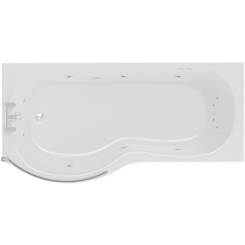 Wholesale Domestic - Plage 1700mm 12 Jet Chrome Flat Jet Left Hand p Shaped Whirlpool Shower Bath with Bath Screen and Front Bath Panel - White