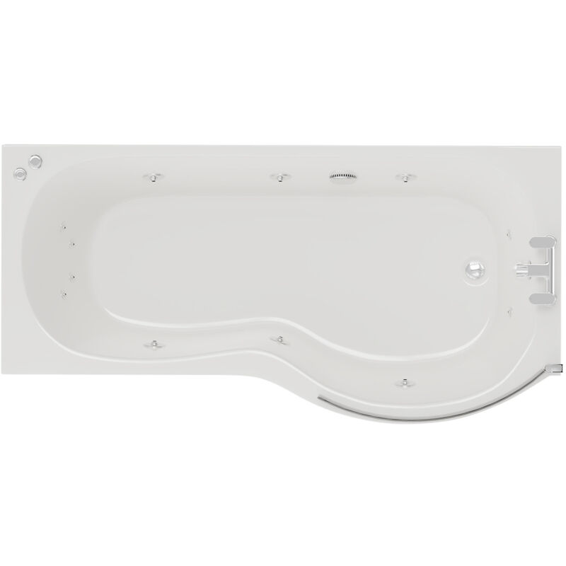 Wholesale Domestic - Plage 1700mm 12 Jet Chrome V-Tec Right Hand p Shaped Whirlpool Shower Bath with Bath Screen and Front Bath Panel - White