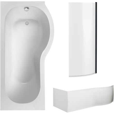 P Shape 1700x850 Right Hand Shower Bath Set – P Shape Front Panel, Black Bath Screen & Leg Set