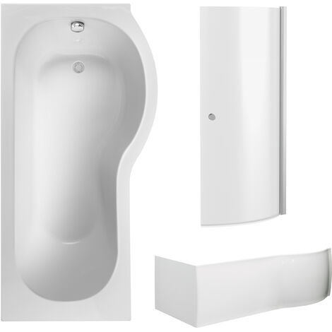 P Shape 1700x850 Right Hand Shower Bath Set – Screen with Knob - Chrome, P Bath Front Panel