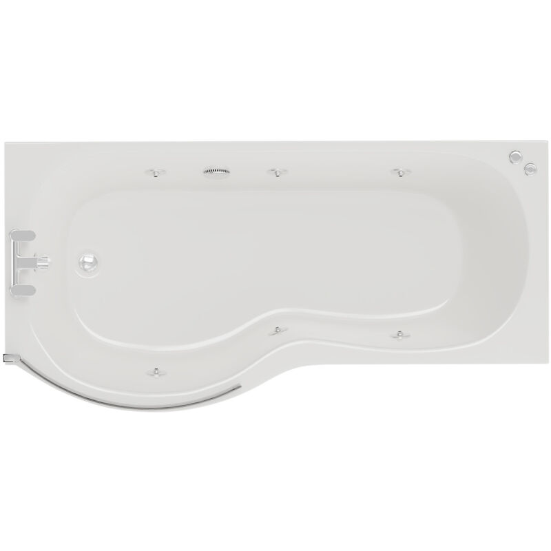 Wholesale Domestic - Plage 1700mm 6 Jet Chrome V-Tec Left Hand p Shaped Whirlpool Shower Bath with Bath Screen and Front Bath Panel - White