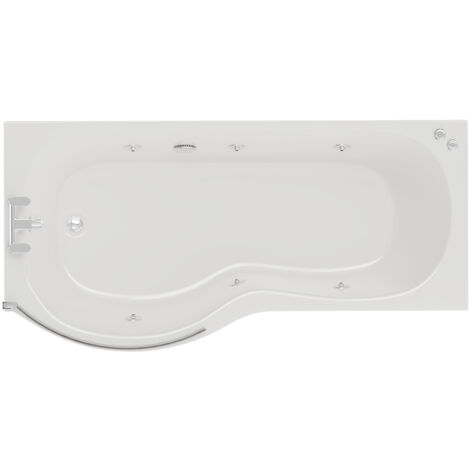 P Shape 6 Jet Chrome V-Tec Whirlpool Shower Bath 1700mm with Screen and Panel LH