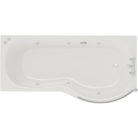 P Shape 6 Jet Chrome V-Tec Whirlpool Shower Bath 1700mm with Screen and Panel RH