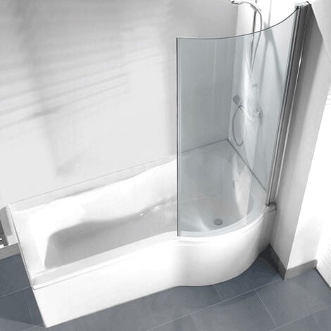 VODA P Shape Curved Shower/Bath Screen - 6mm Glass