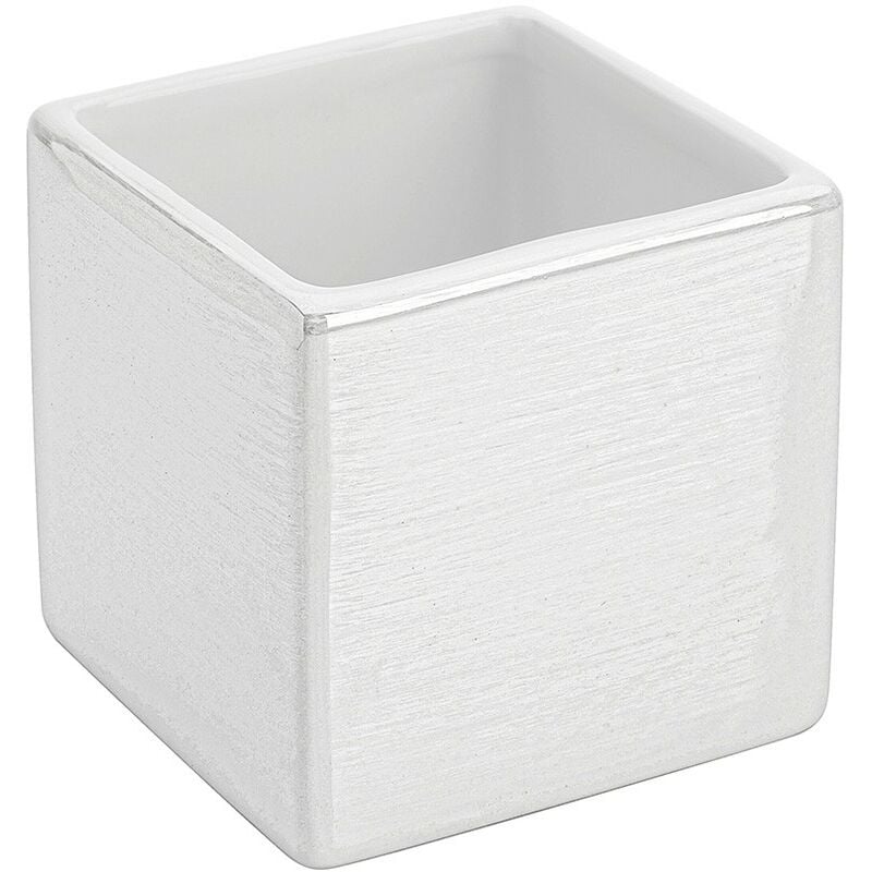 Feridras - Portaspazzolino in Ceramica Lucida Bianco a Forma di Cubo