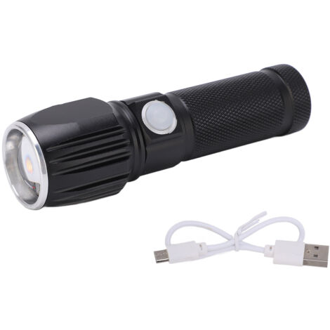 P01 Tragbare, wasserdichte schwarze Taschenlampe mit Datenkabel für Wandern und Camping