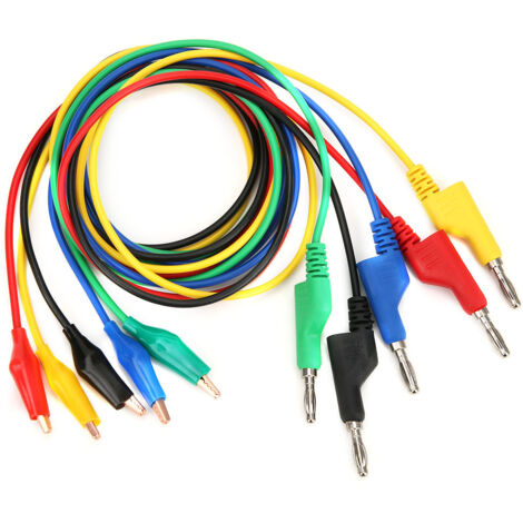 P1044 Packung mit 5 stapelbaren 4 mm x 1 m Messleitungen mit Bananensteckern und Krokodilklemmen für Multimeter