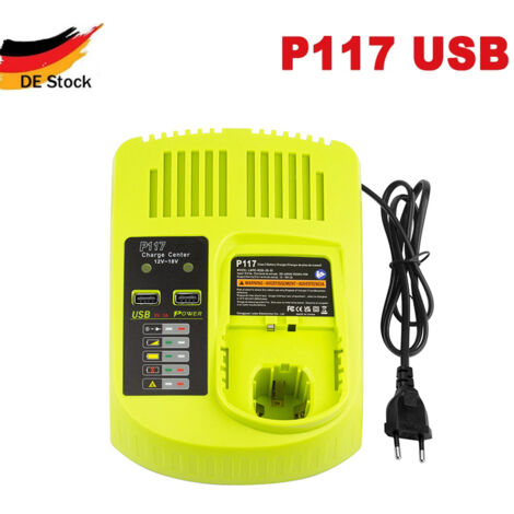 P117B 12V-18V Dual Chemistry Schnell-Ladegert mit 3A wih USB Port, Kompatibel mit Ryobi ONE+ Lithium-Ionen Ni-Cd Ni-MH Akku P102 P103 P104 P105 P107 P108