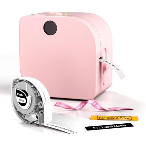 P12 Mini Bluetooth Beschriftungsgerät, Etikettiergerät selbstklebend, Labelmaker Kompatibel with iOS & Android Phone, Thermo Etikettendrucker labeldrucker für Zuhause und das Büro-Rosa,Drucker + 1 Eti