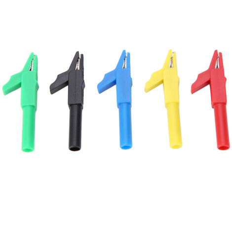 P2007 Lot de 5 pinces crocodiles isolées 15A/300V, fiche banane 4mm