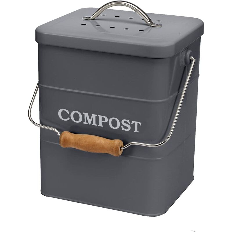 Poubelle à Compost en Acier au Carbone pour comptoir de Cuisine, 6 l Seau à Compost avec Couvercle,Poubelle Compost Cuisine Comprend Un Filtre à