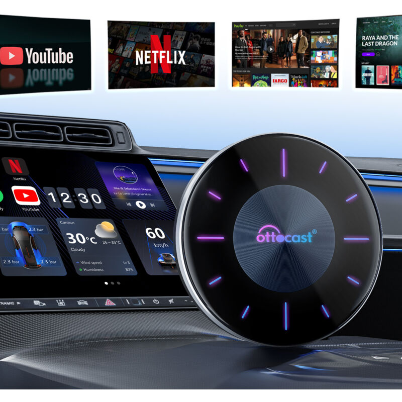 P3 AI Box Carplay Android Auto sans Fil Adaptateur, OttoAibox PICASOU3 8+128GB Wireless Aibox pour Voiture Netflix Youtube Google Play pour Les