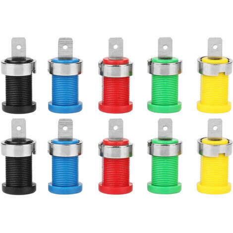 P3007 Lot de 10 prises bananes de couleurs assorties, jack 4,0 mm, pour sondes de test à montage sur panneau