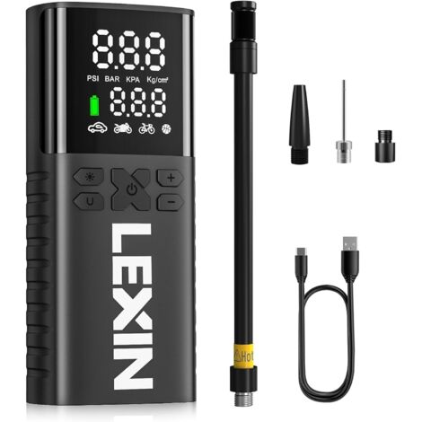 P4 Compresseur d'air Portatif 150PSI, Gonfleur Pneus sans Fil 4000mAh, Électrique l'Écran LCD, Puissance Mobile, Pompe de Pneu avec Presta/Schrader pour Moto/Voiture/Vélo/Balle/Scoote -