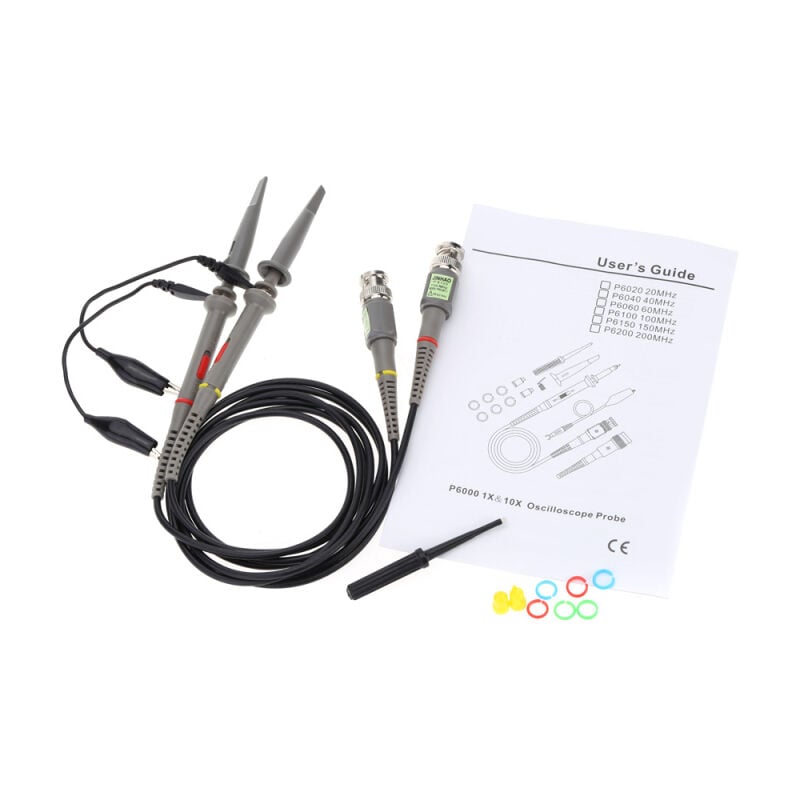 P6100 Lot de 2 sondes d'oscilloscope de haute précision 1X 10X 100 MHz Sonde de test à pince crocodile