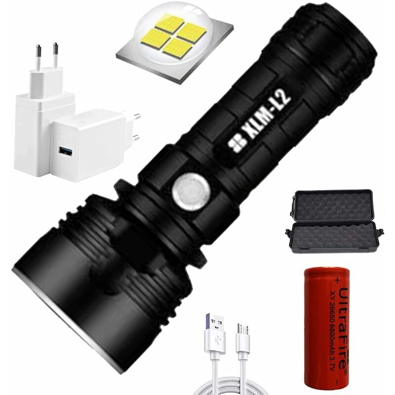 P70 lampe torche, 30000-100000 lumens haute puissance led lampe de poche étanche ultra lumineuse, Lampe de poche XLM-P70 50W la plus puissante à 3