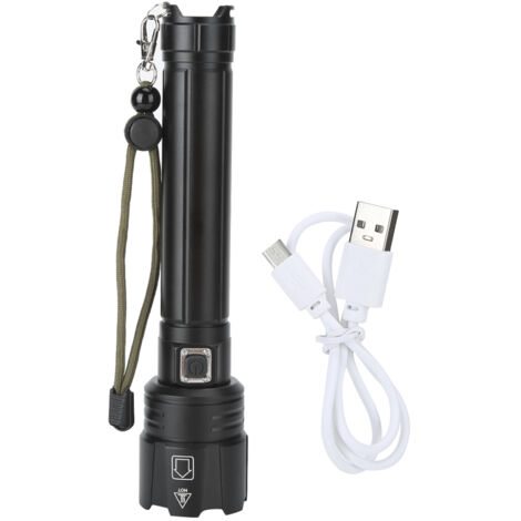 P90 Superhelle LED-Taschenlampe, taktischer Stil, Zoom, IPX4 wasserdicht, Akkuanzeige, USB-aufladbar für Wandern und Camping