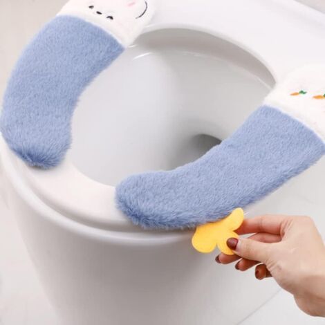 Paar dicke, selbstklebende Toilettensitzbezüge (36 x 10 cm), grau, weich, niedlich, Plüsch, waschbar, für den Winter, warm