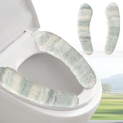 Paar dicker und warmer Plüsch-Toilettensitzbezug – Waschbares und wiederverwendbares Kissen mit TPR-Kleber (grün)
