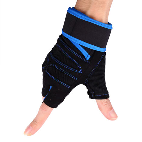 Paar Fitnesshandschuhe für Gewichtstraining mit Handgelenkbändern – Blau, Größe M