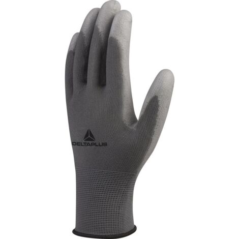 Paar gestrickte Polyamid-Handschuhe mit beschichteter PU-Innenseite, Größe 10 – Grau