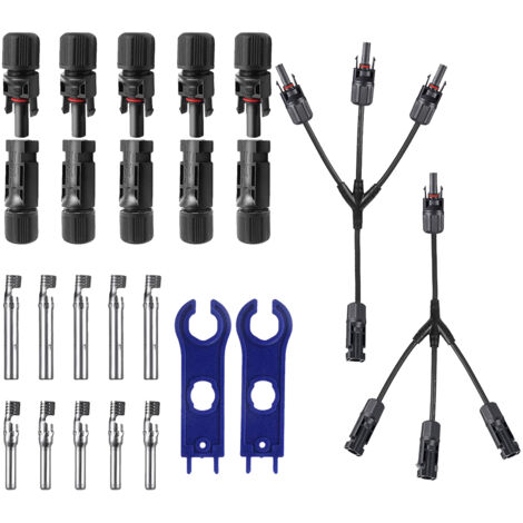 Paar Stecker/Buchsen für Solarmodule, mit 1 bis 3 Pins, Y-Typ, Montageschlüssel für Photovoltaikanlagen, IP67 wasserdicht, DIY-Kabelzubehör