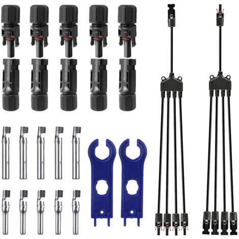 Paar Stecker/Buchsen für Solarmodule, mit 1 bis 4 Pins, Y-Typ, Montageschlüssel für Photovoltaikanlagen, IP67 wasserdicht, DIY-Kabelzubehör