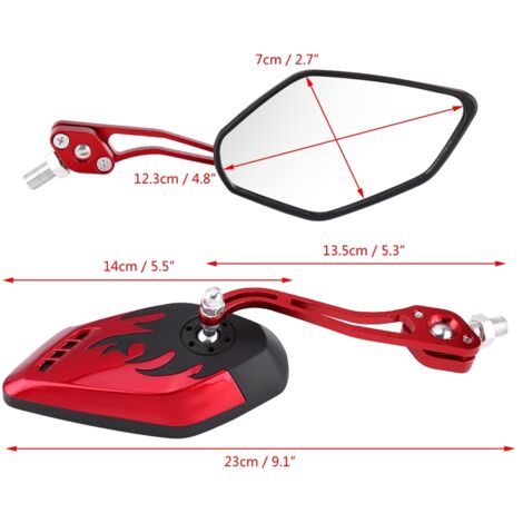 Paar universelle Motorrad- und Roller-Rückspiegel, rotes Flammenmuster, 8 mm und 10 mm, Aluminium