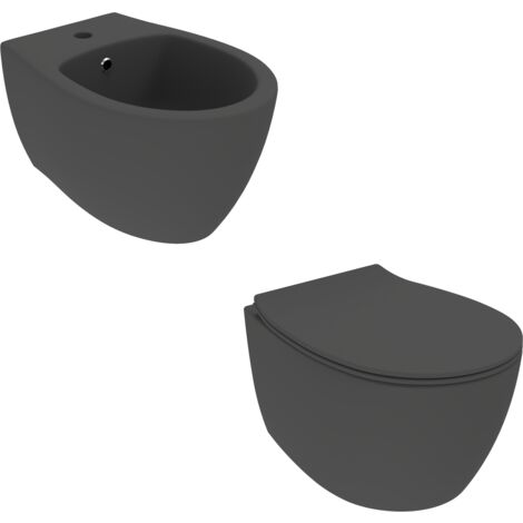 Paar wandhängendes WC und Bidet mattschwarz Größe 51 cm Ponsi Kite KITKITE3NO