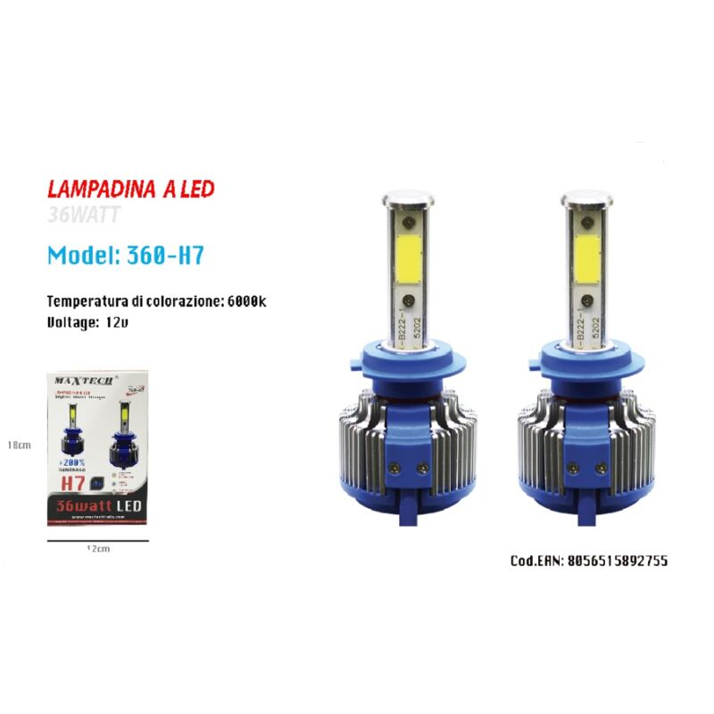 Image of Trade Shop - paar H7 Maxtech 360-H7 ersatz autoscheinwerfer führte 3800 lumen 6000K 12V 36W -