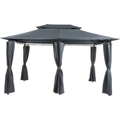 Pabellón de jardín de tela gris oscuro con marco de acero negro 300 x 400 cm con cortinas Colos