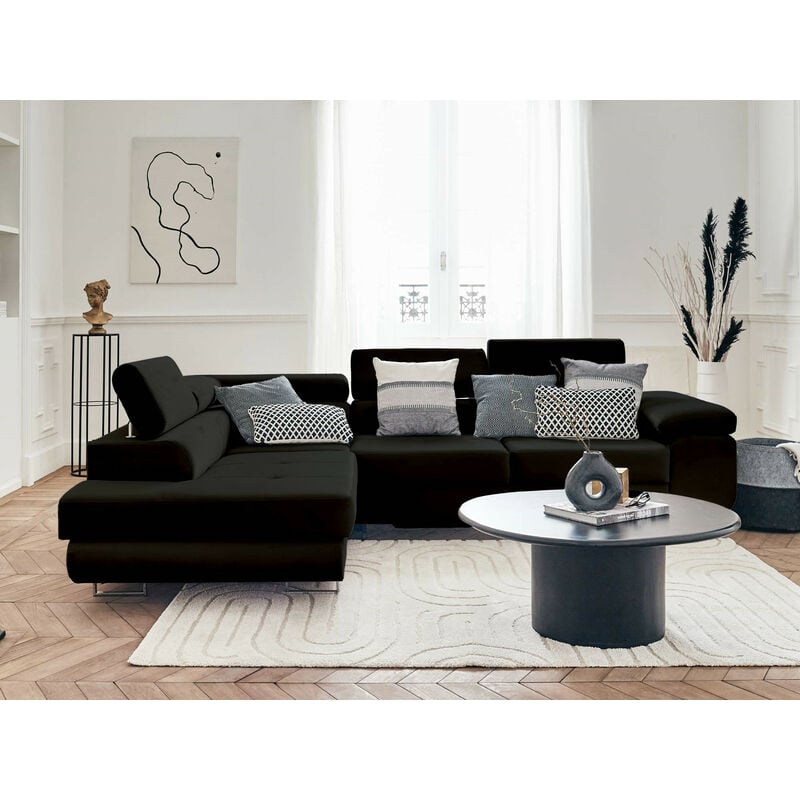 Pablo - canapé d'angle gauche - 5 places - convertible avec coffre et têtières réglables - en velours