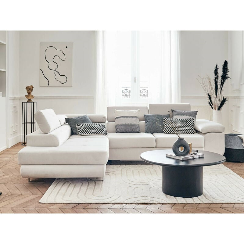 Bestmobilier - Pablo - canapé d'angle gauche - 5 places - convertible avec coffre et têtières réglables - en velours - beige